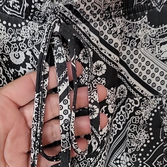 Black & White Bandana Print Maxi Skirt With Drawstring Waist By Metro Wear S - Picture 4 of 8